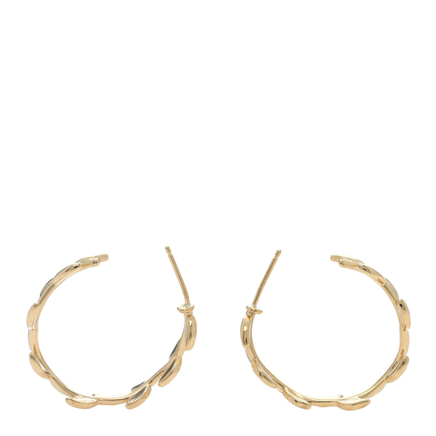 Tiffany 18K Yellow Gold Paloma Picasso Olive Leaf Hoop Earrings 3 of 5