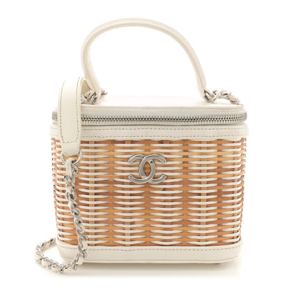 Chanel Calfskin Raffia Small Vanity Case Bag White Beige White Beige 1 of 11