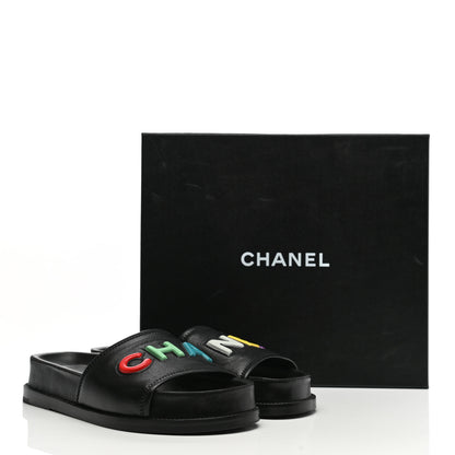 Chanel Lambskin Cha-Nel Mule Sandals 39.5 Black Multicolor 11 of 11