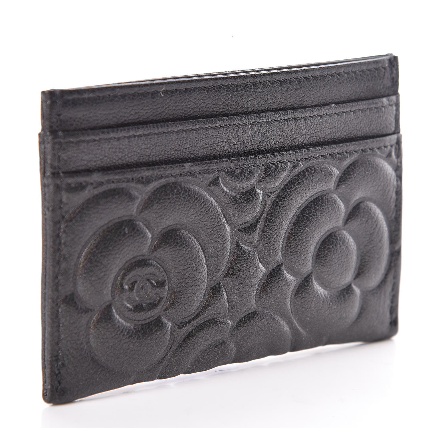 Chanel Goatskin Camellia Embossed Card Holder Anthracite 3 of 9