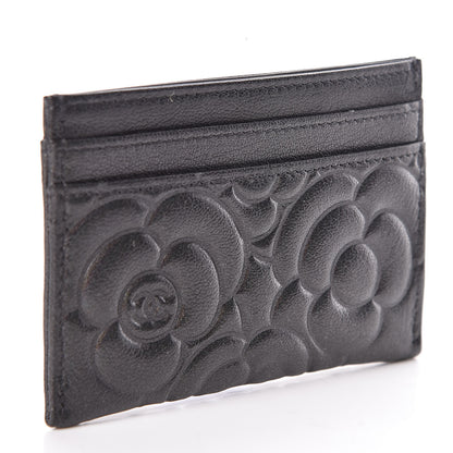 Chanel Goatskin Camellia Embossed Card Holder Anthracite 3 of 9