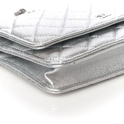 Chanel Metallic Lambskin Quilted Wallet On Chain WOC Silver 9 of 12