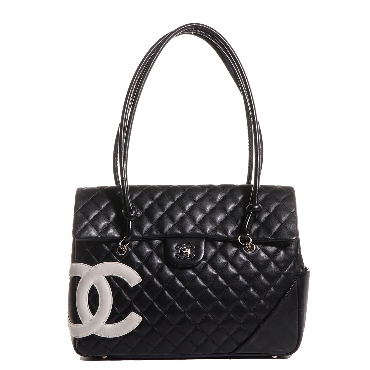 Calfskin Quilted Large Cambon Flap Black White