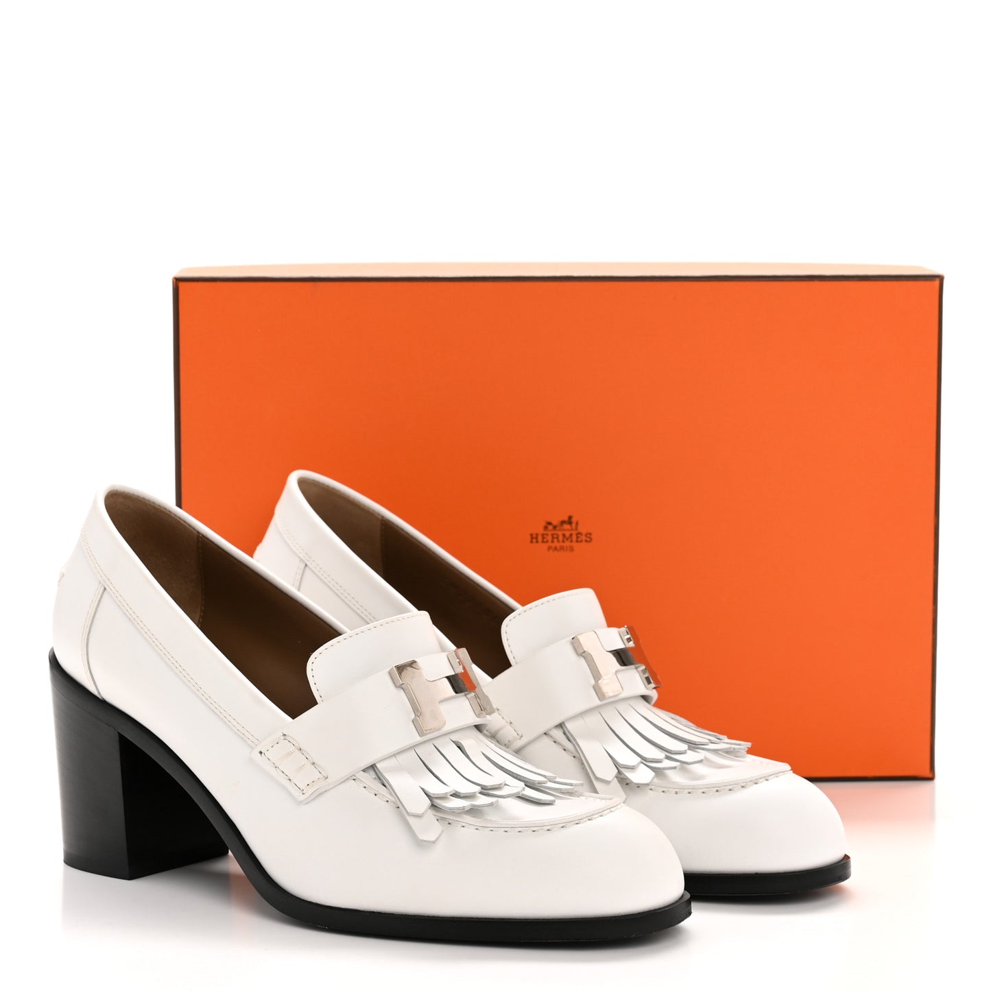 Calfskin Womens Elysee 70 Moccasin Loafer Pumps 38 White