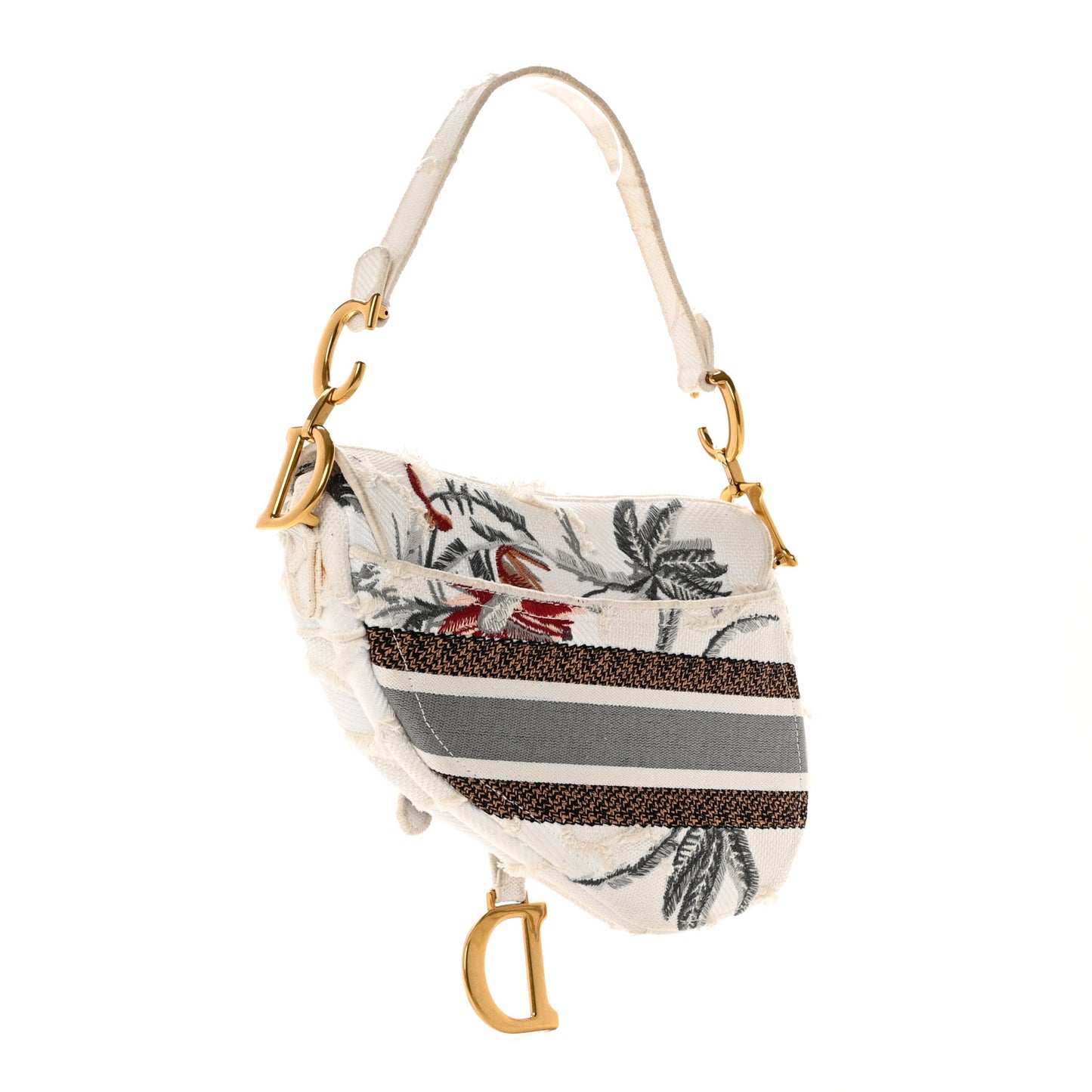 Canvas Embroidered Camouflage Flowers Saddle Bag Latte Multicolor