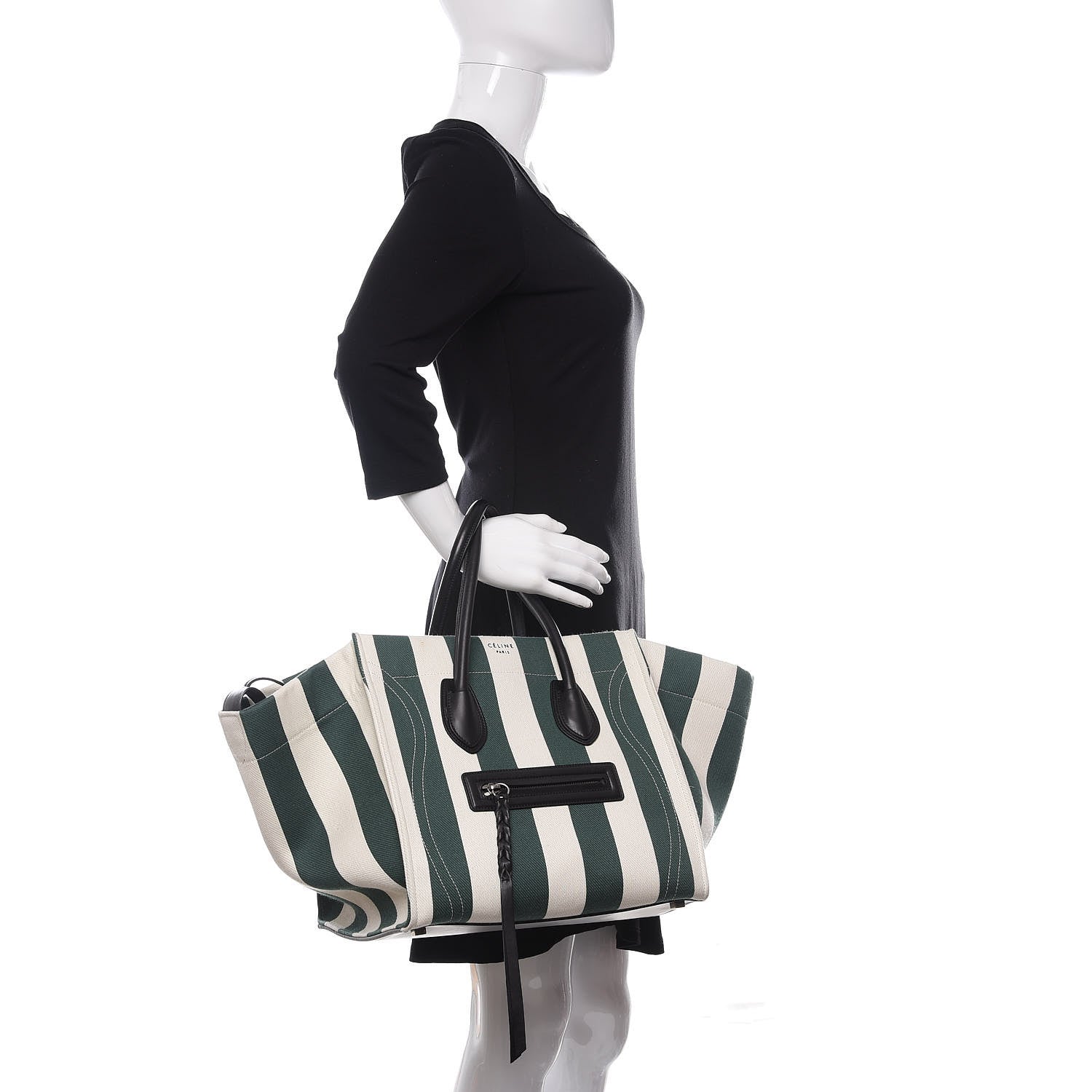 Celine Cotton Canvas Striped Medium Phantom Luggage White Green 2 of 12