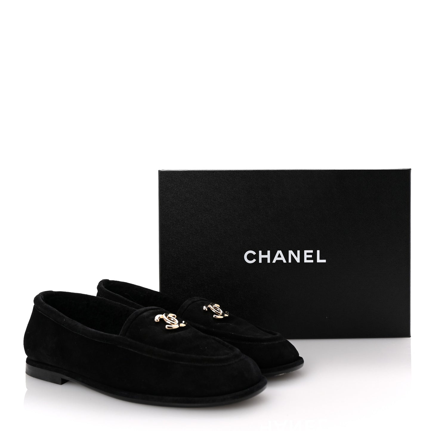 Suede Calfskin CC Loafers 38 Black