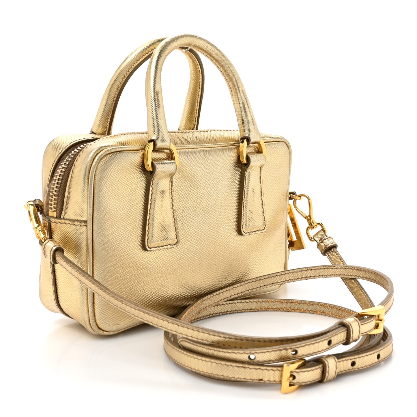 Saffiano Lux Mini Top Handle Crossbody Bag Platino