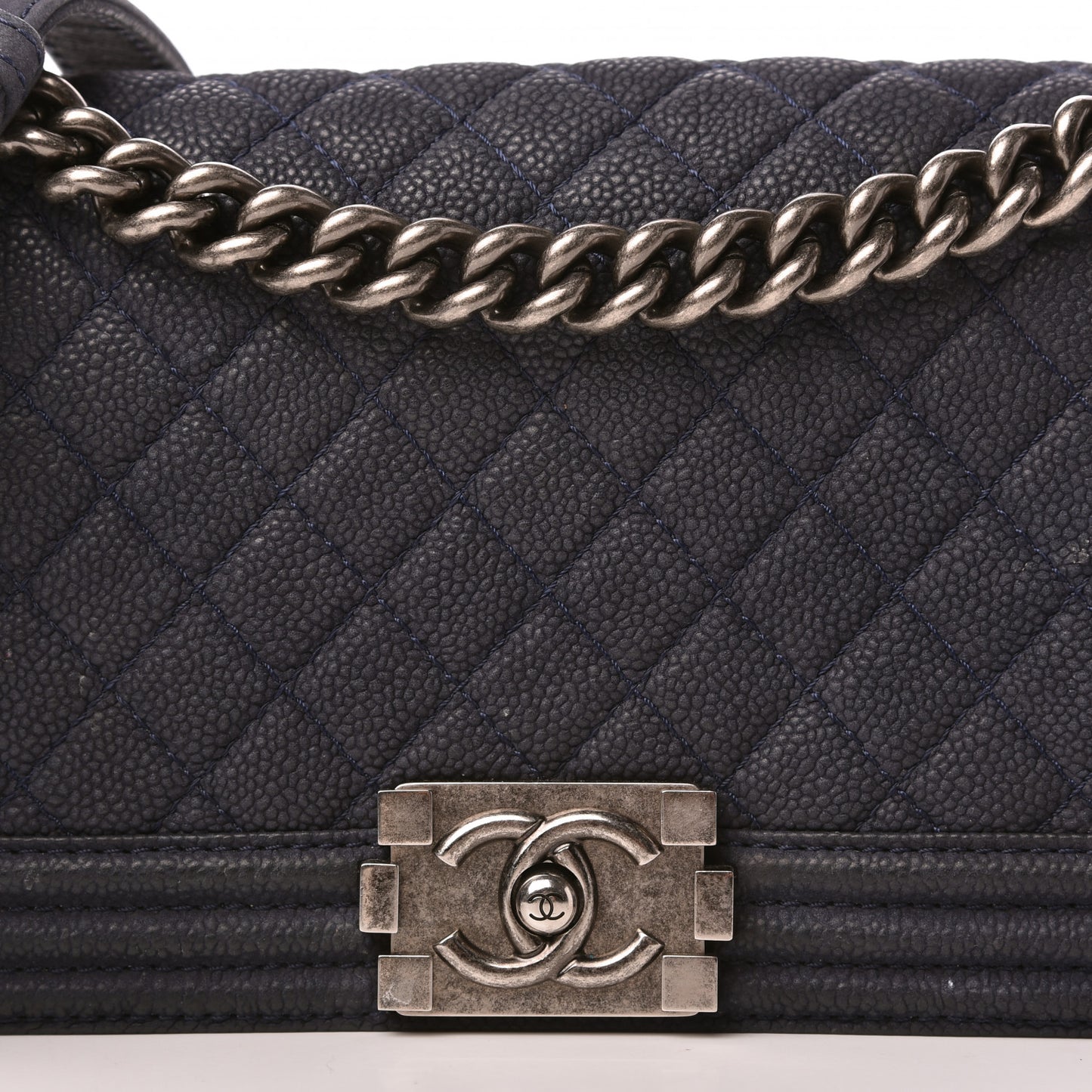 Iridescent Caviar Quilted Medium Boy Flap Dark Blue