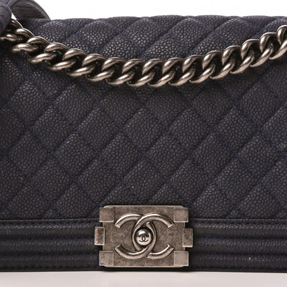 Chanel Iridescent Caviar Quilted Medium Boy Flap Dark Blue 9 of 10