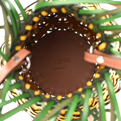 Loewe Calfskin Fringe Woven Pineapple Bucket Bag Yellow Green 5 of 10