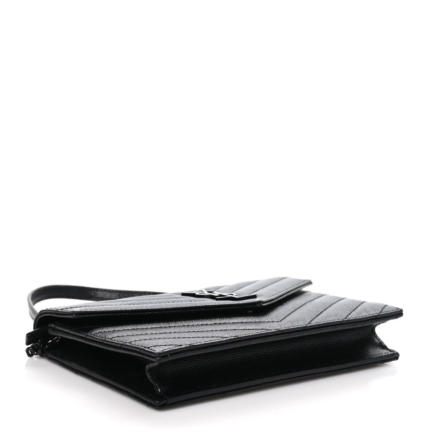 Grain De Poudre Matelasse Chevron Monogram Monochrome Envelope Chain Wallet Black