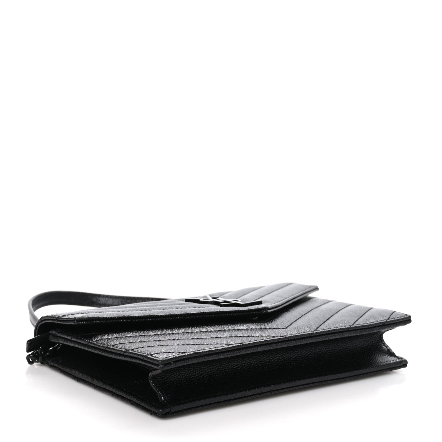 Saint Laurent Grain De Poudre Matelasse Chevron Monogram Monochrome Envelope Chain Wallet Black 4 of 10