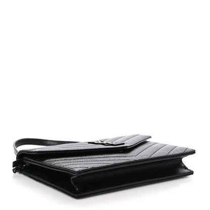 Saint Laurent Grain De Poudre Matelasse Chevron Monogram Monochrome Envelope Chain Wallet Black 4 of 10