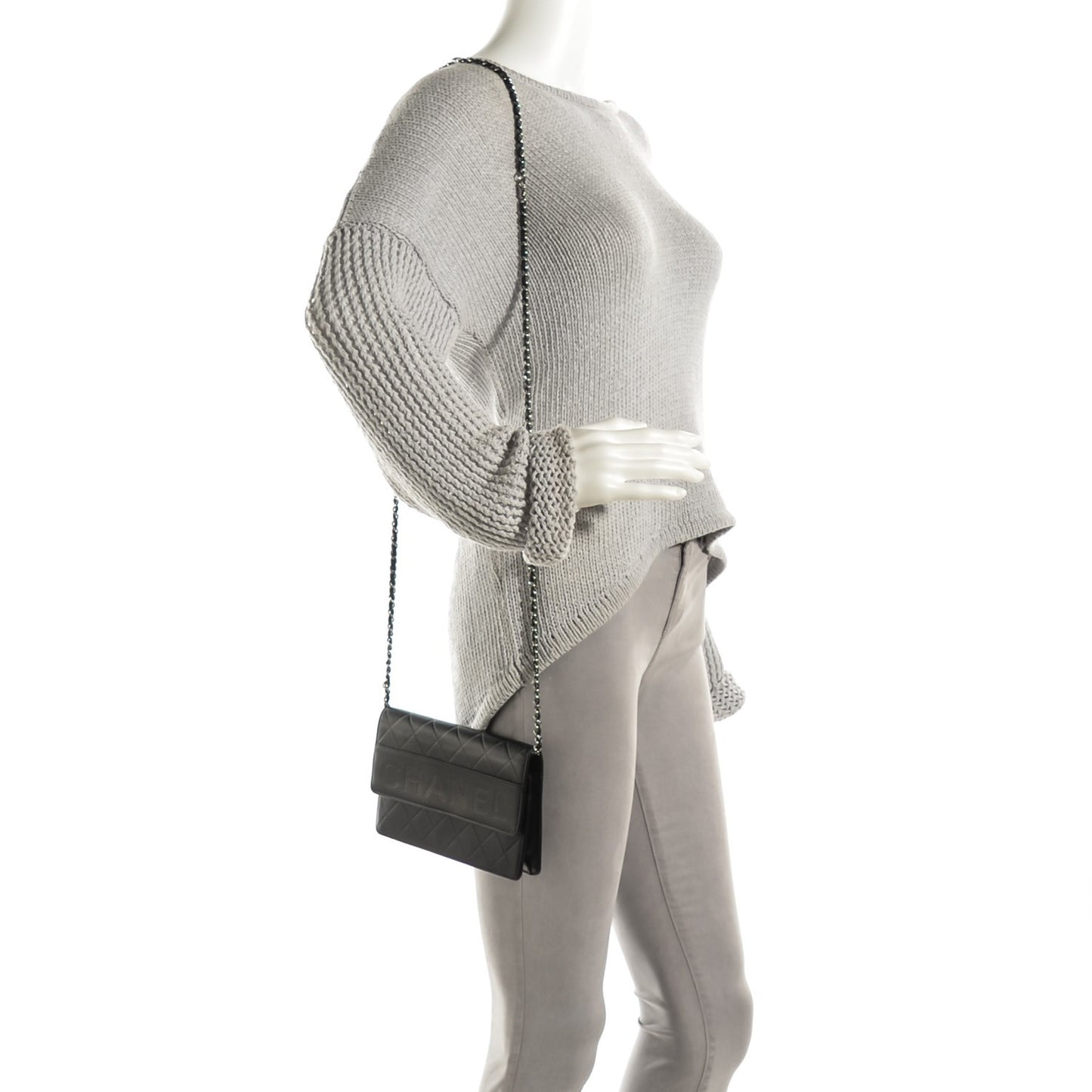 Lambskin Embossed LAX Wallet on Chain WOC Black
