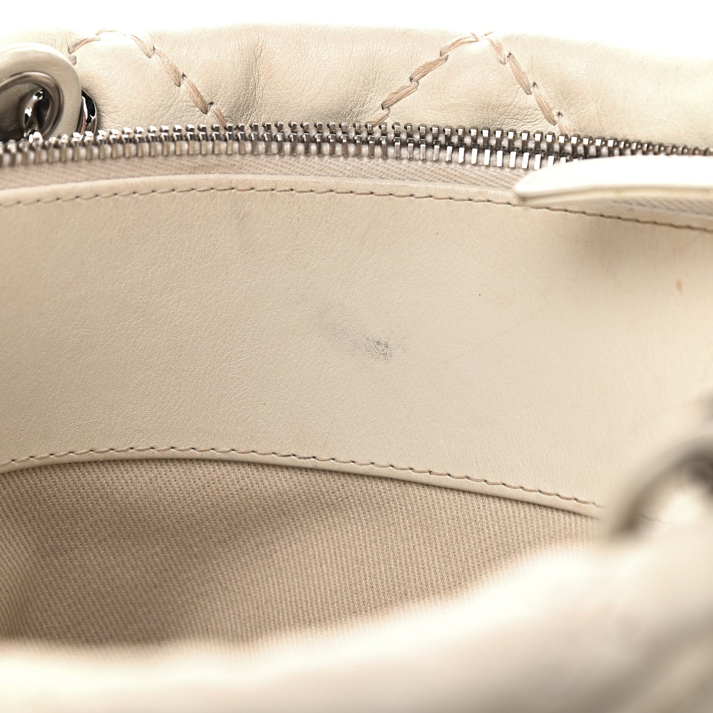 Calfskin Contrast Stitch Tote Beige