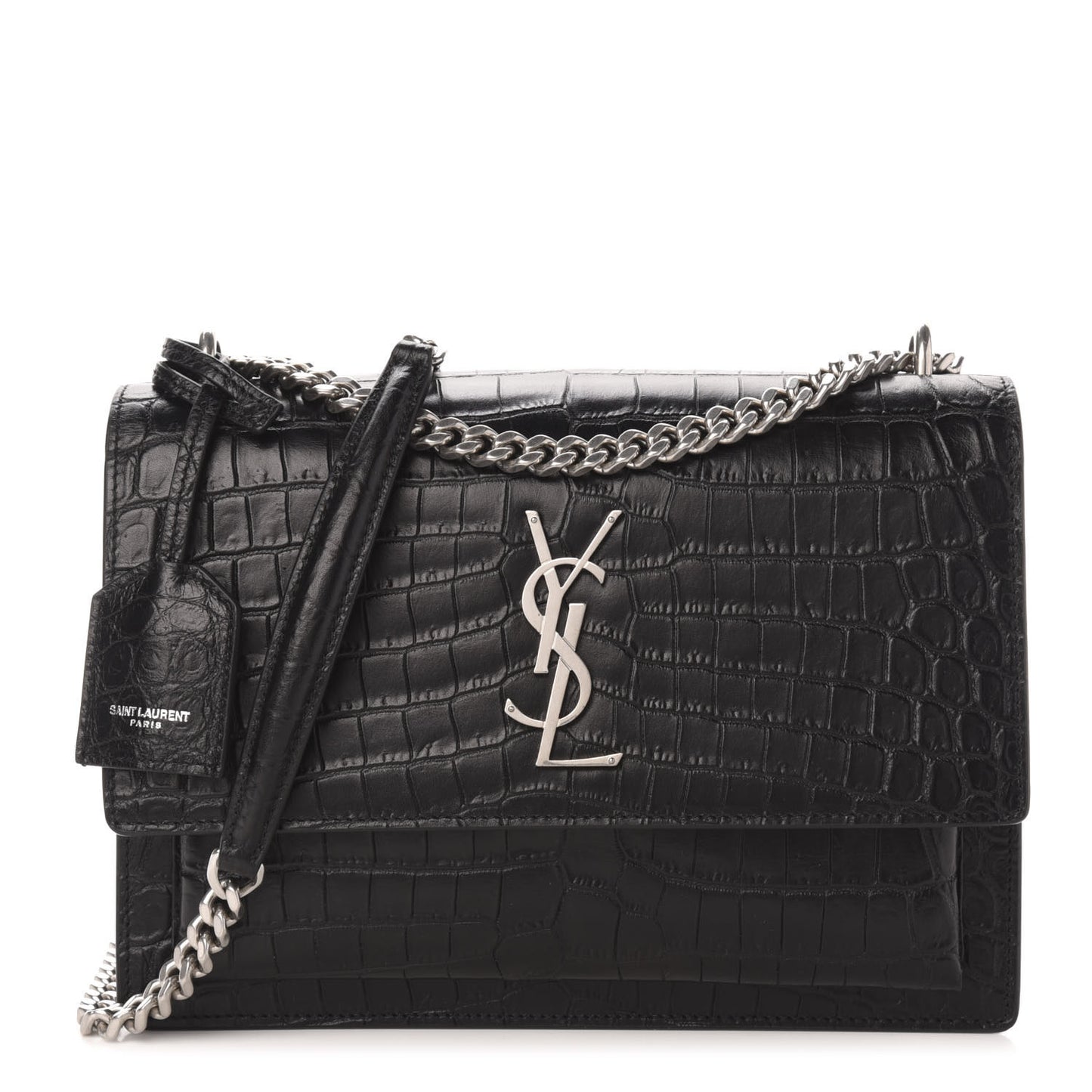 Calfskin Crocodile Embossed Medium Monogram Sunset Black