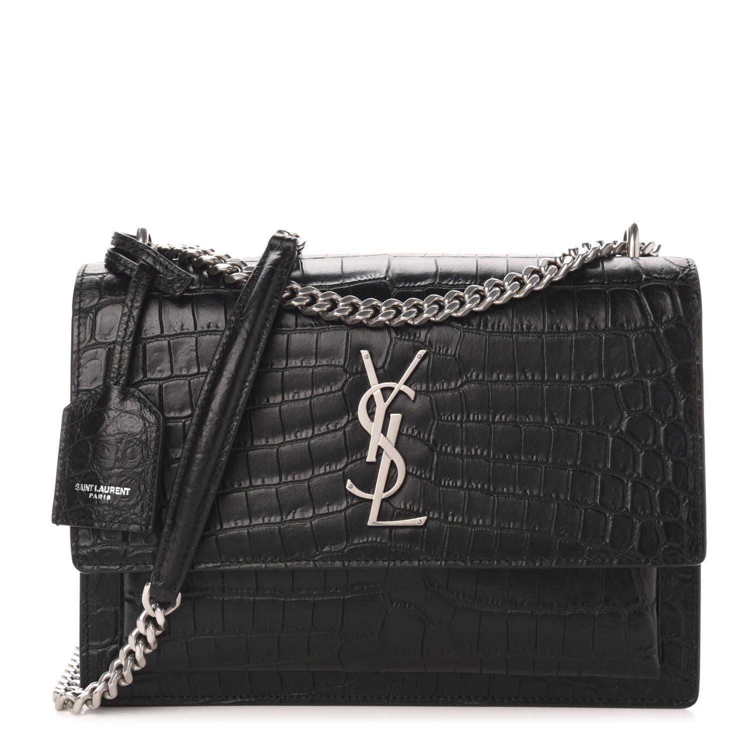 Saint Laurent Calfskin Crocodile Embossed Medium Monogram Sunset Black 1 of 10