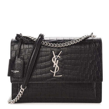 Saint Laurent Calfskin Crocodile Embossed Medium Monogram Sunset Black 1 of 10