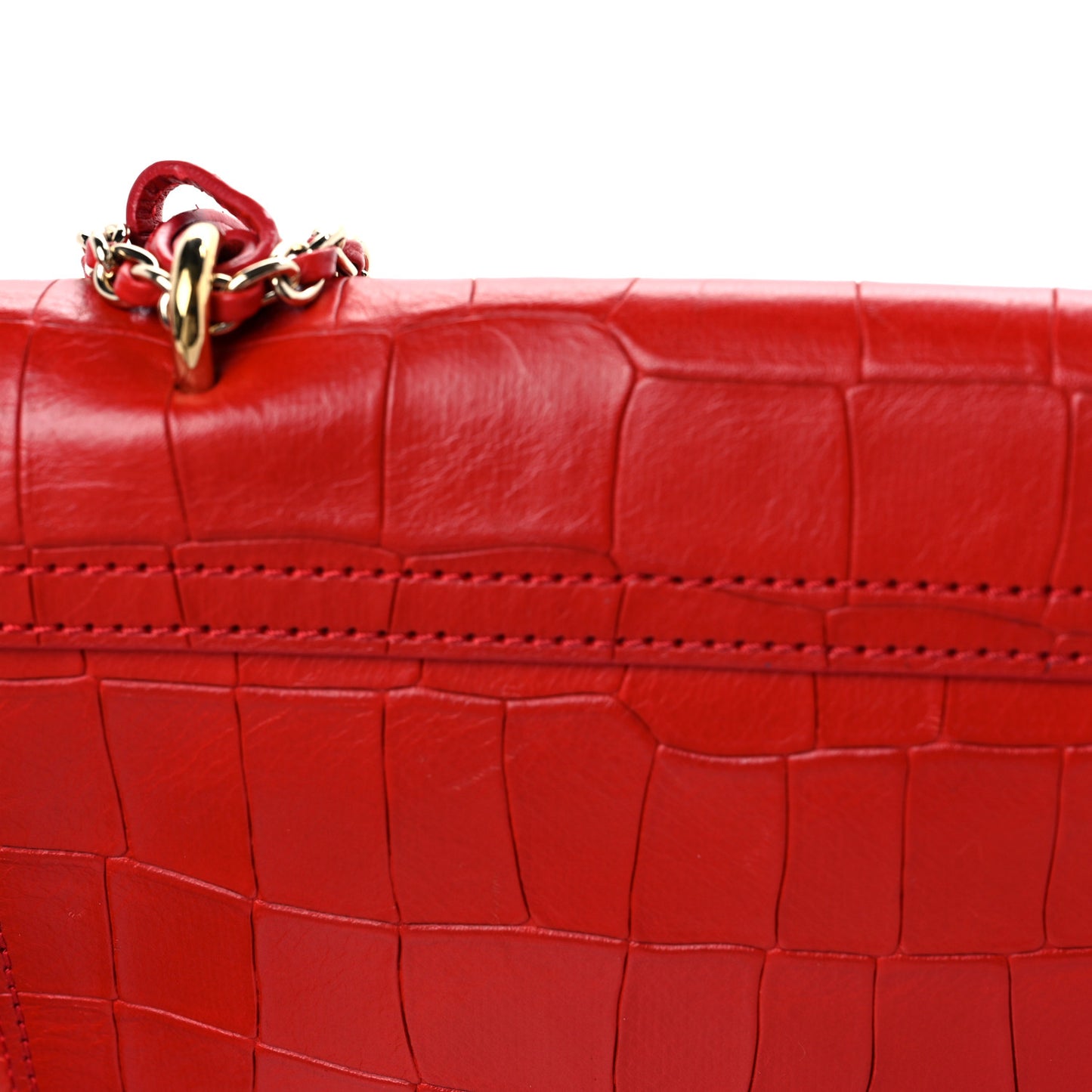 Nappa Crocodile Embossed Small Lily Flap Red