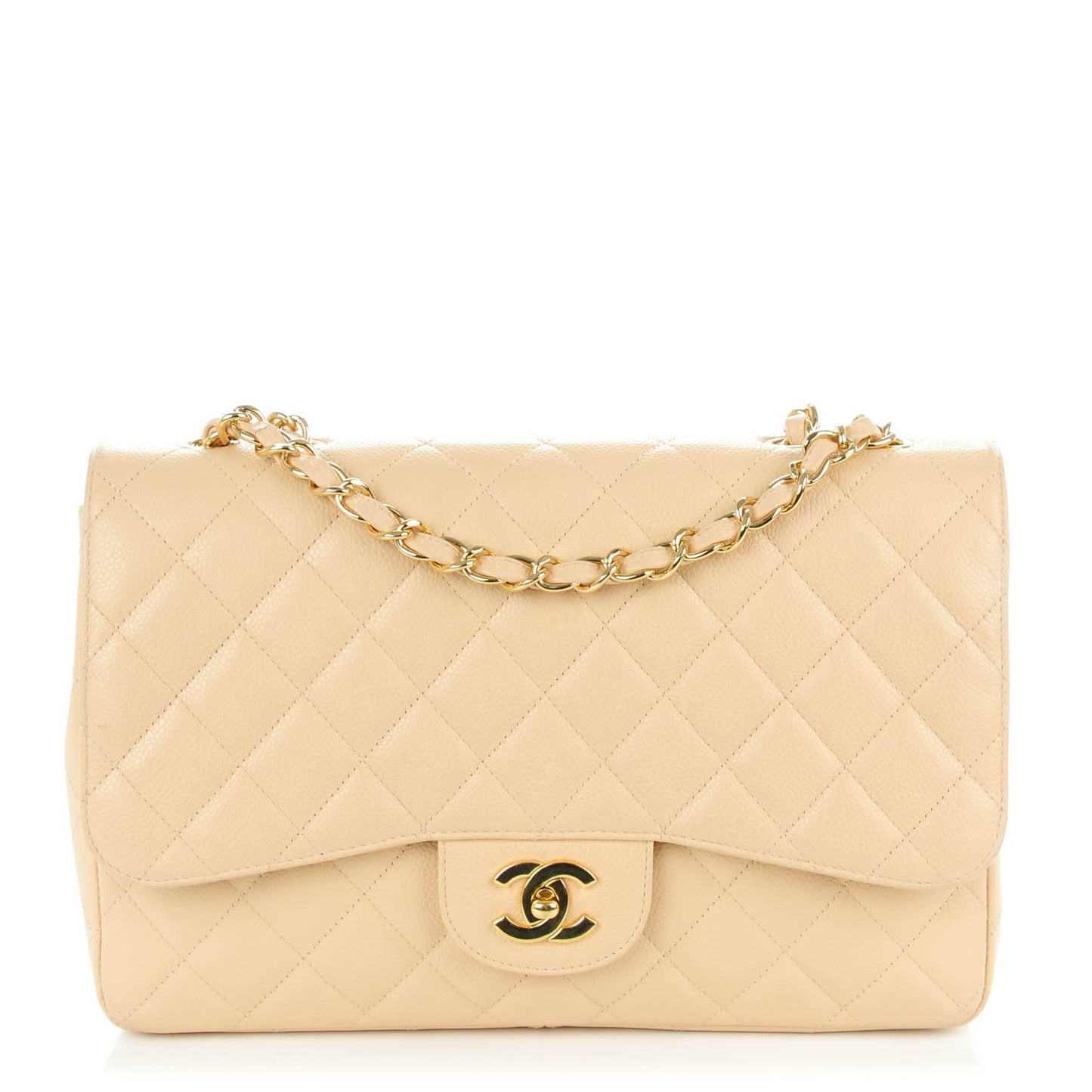 Caviar Quilted Jumbo Single Flap Beige Clair