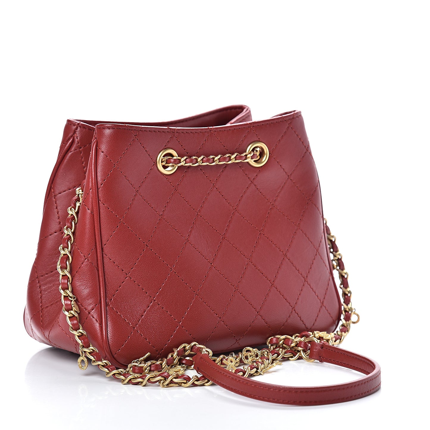 Calfskin Stitched Small Egyptian Amulet Drawstring Bag Red