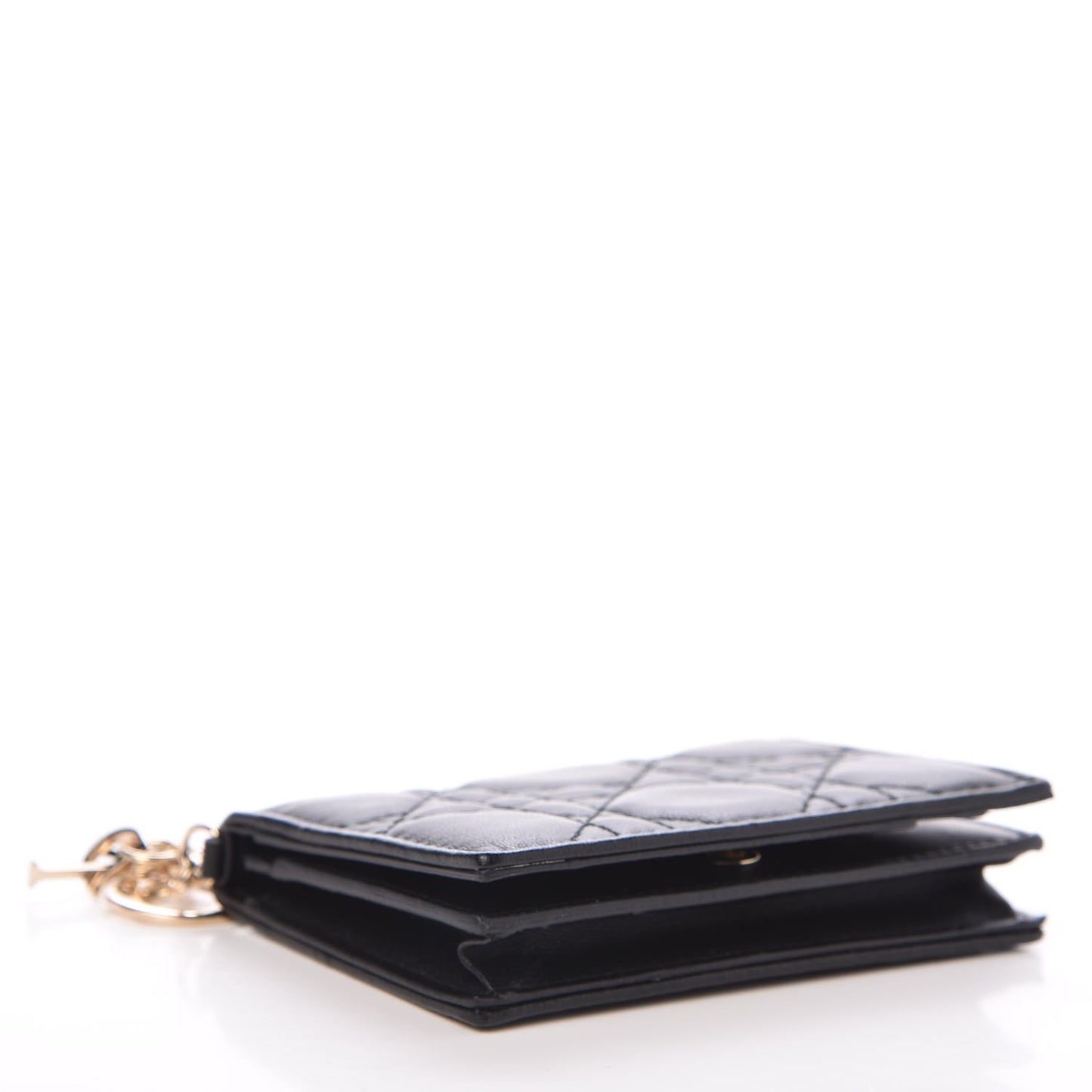 Lambskin Cannage Small Lady Dior Flap Card Holder Black