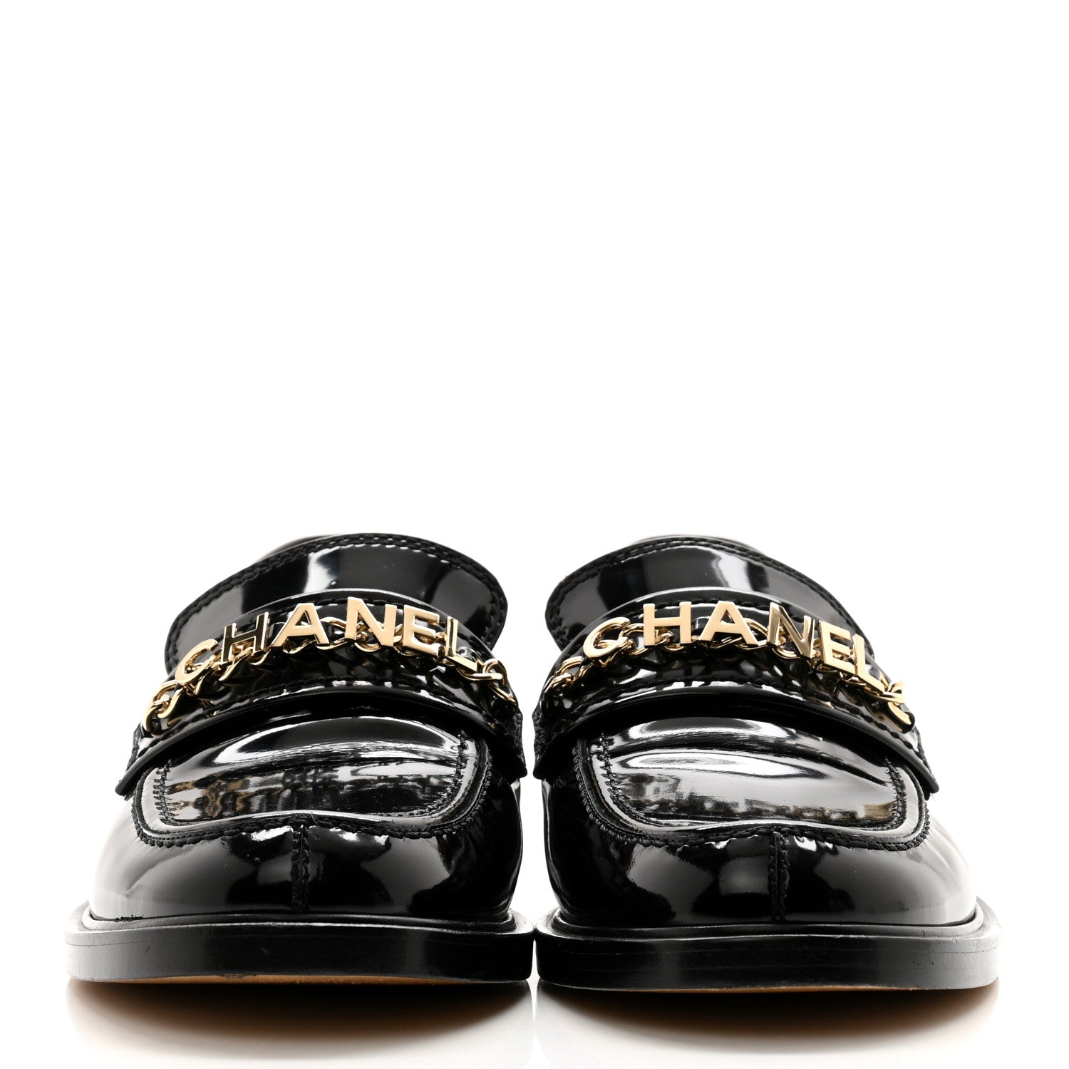 Chanel Shiny Calfskin Logo Loafers 39 Black 2 of 12