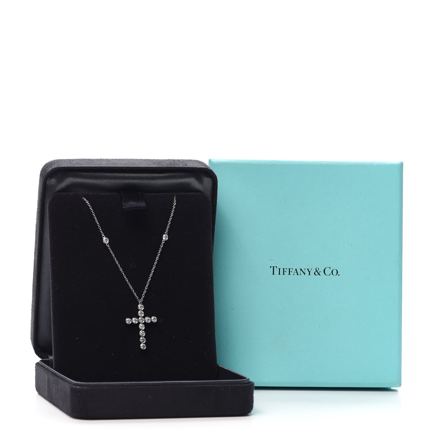 Tiffany Platinum Diamond Small Jazz Cross Pendant Necklace 7 of 7