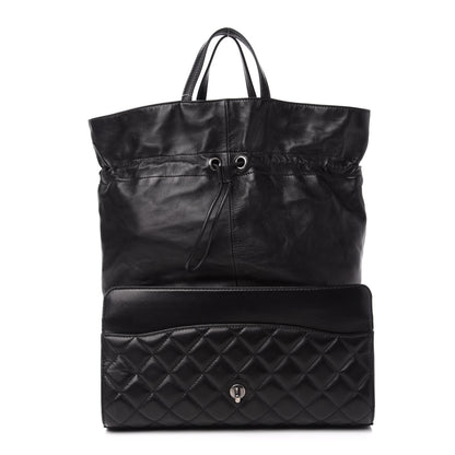 Chanel Lambskin Quilted Jumbo Grocery By Chanel Drawstring Shopping Bag Black 4 of 13