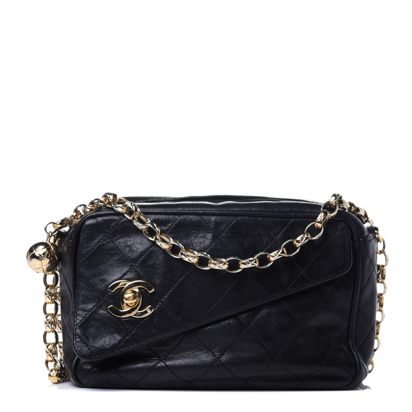 Lambskin Quilted Flap Camera Case Black
