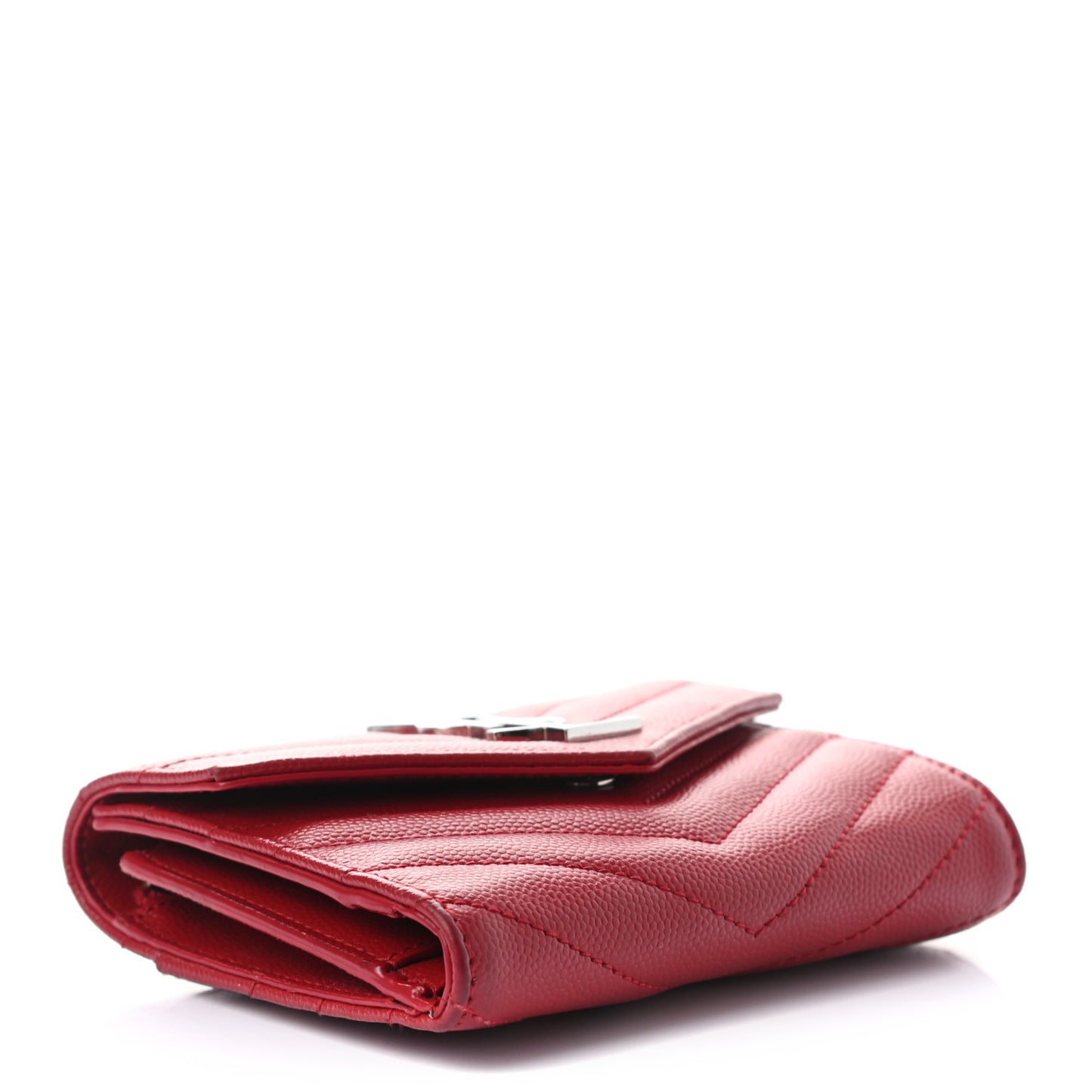 Grain De Poudre Matelasse Chevron Monogram Compact Tri Fold Wallet Red