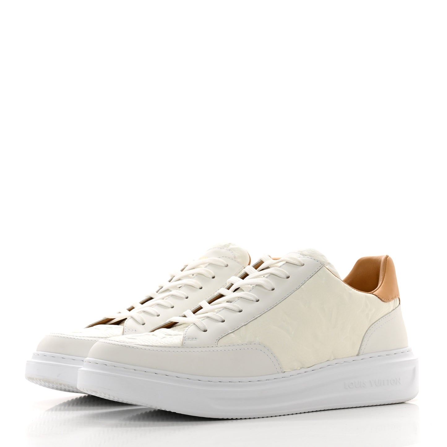Grained Calfskin Embossed Monogram Mens Beverly Hills Sneakers 8 White