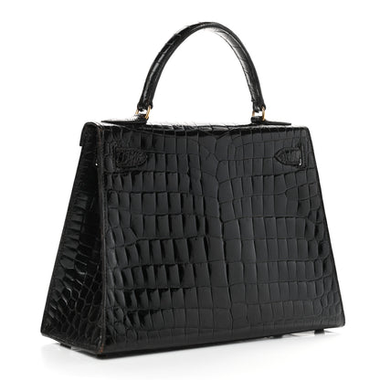 Hermes Shiny Niloticus Crocodile Kelly Sellier 28 Black 3 of 13