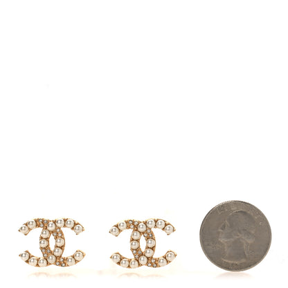 Chanel Pearl Crystal CC Earrings Gold 2 of 5