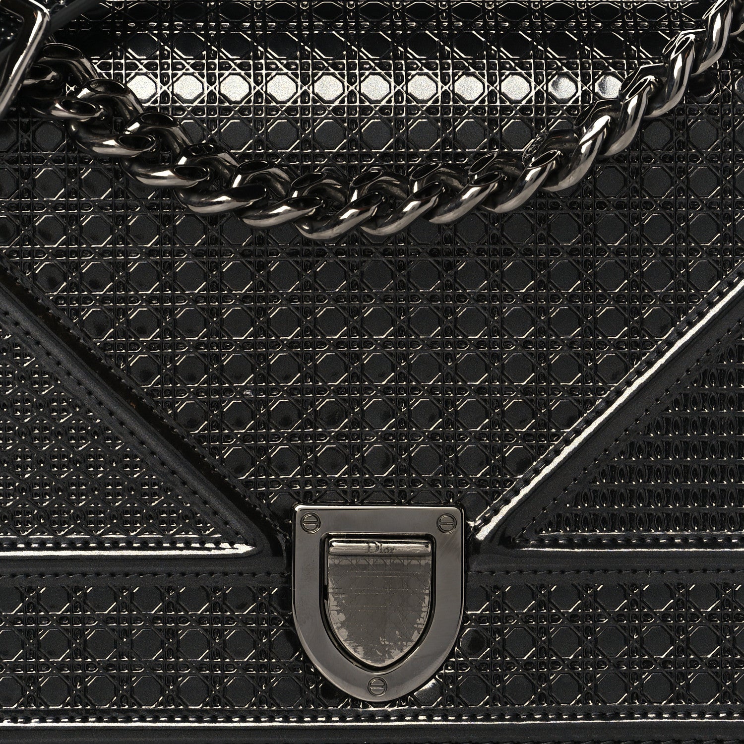 Christian Dior Metallic Patent Micro-Cannage Medium Diorama Flap Bag Graphite 7 of 9