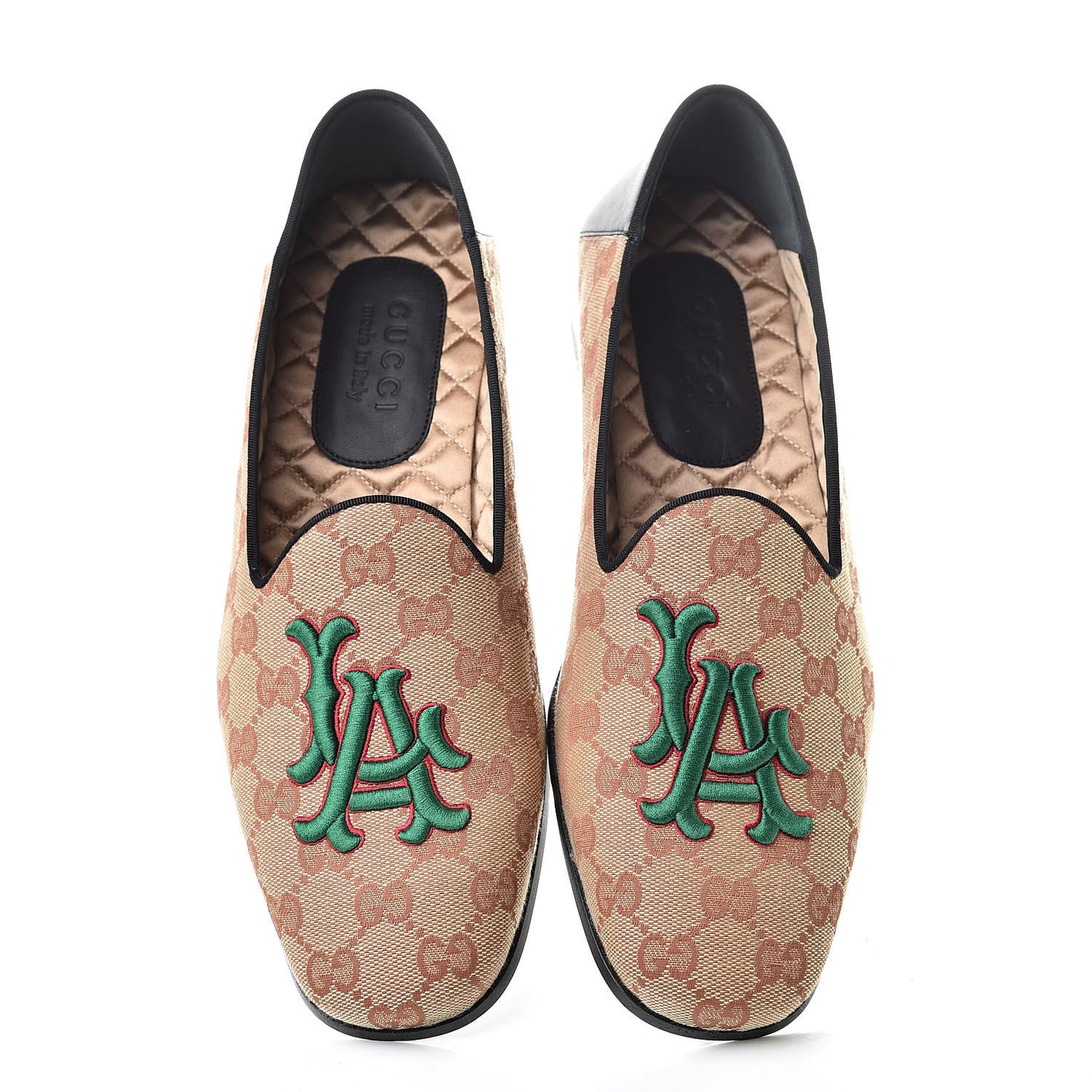 X MLB GG Monogram LA Dodgers Embroidered Mens Loafers 8 Beige Ruggine Black