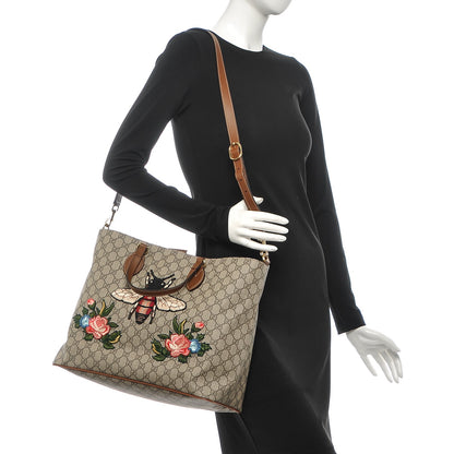 Gucci Soft GG Supreme Monogram Bee Embroidered Medium Crossbody Tote Beige Tuscany 2 of 8