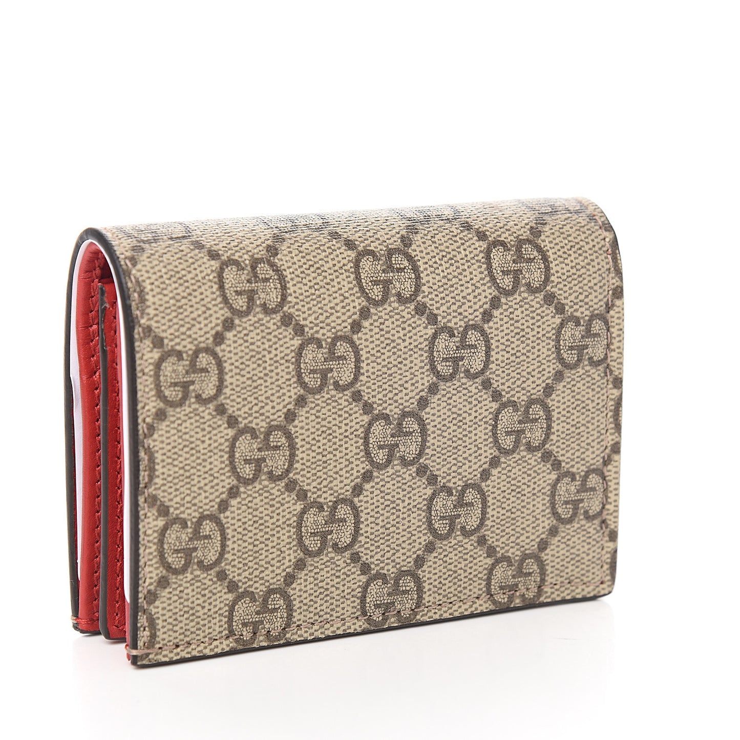 GG Supreme Monogram Bosco Patch Card Case Wallet Beige Malva Hibiscus Red