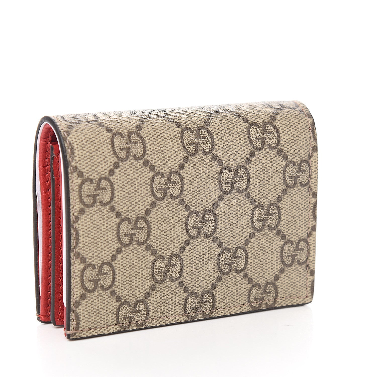 Gucci GG Supreme Monogram Bosco Patch Card Case Wallet Beige Malva Hibiscus Red 2 of 7