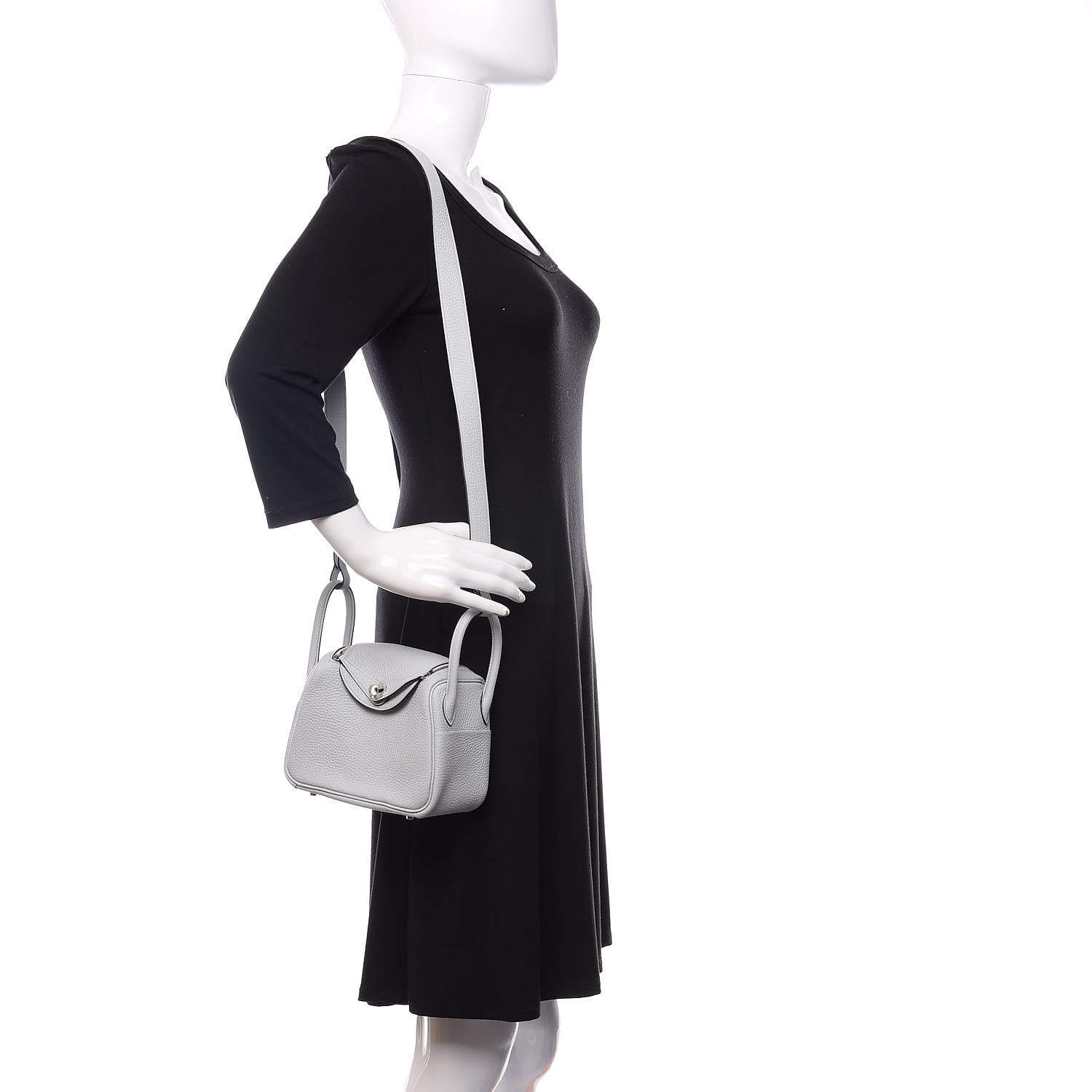 Hermes Taurillon Clemence Mini Lindy 20 Bleu Pale 2 of 10