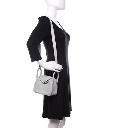Hermes Taurillon Clemence Mini Lindy 20 Bleu Pale 2 of 10