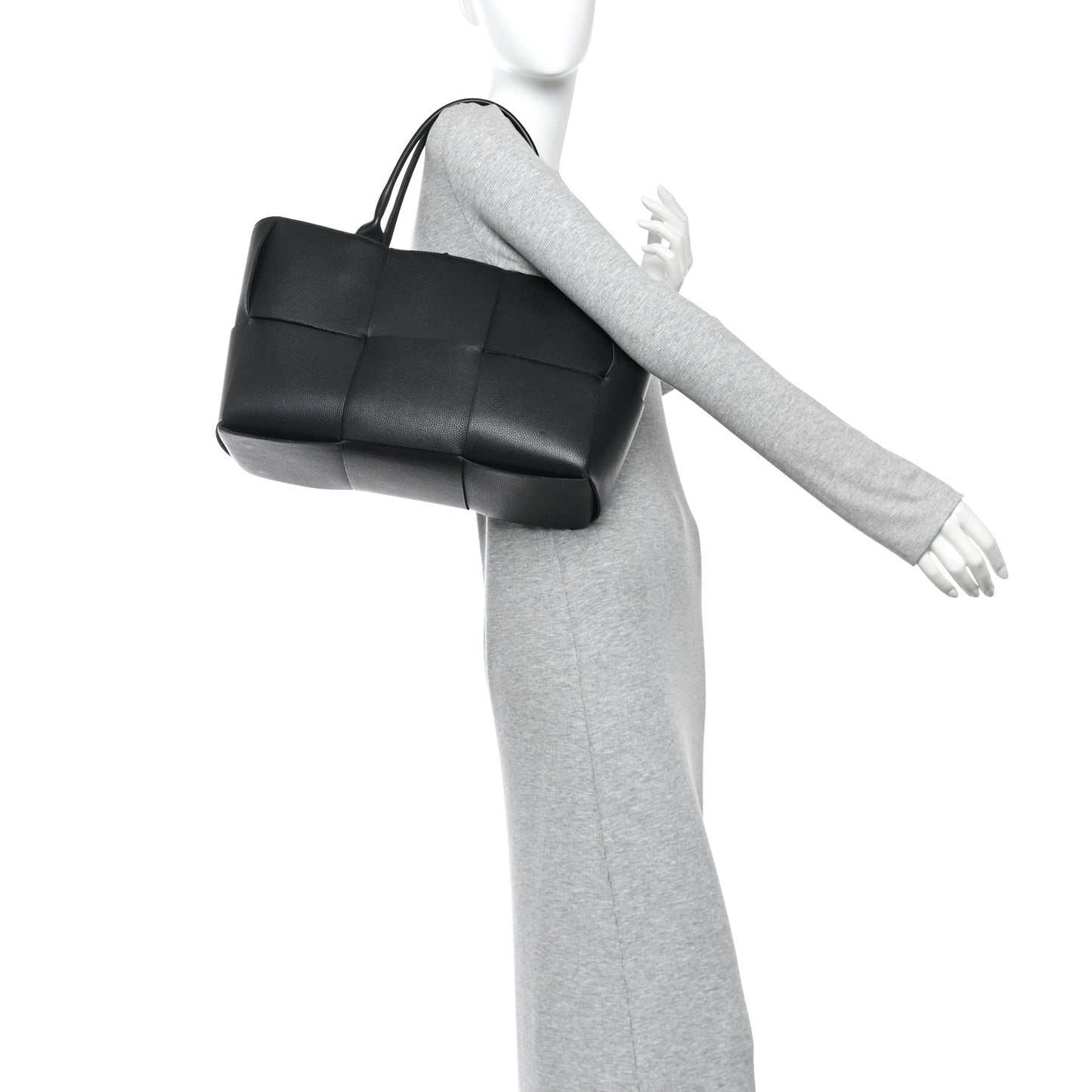 Grained Calfskin Maxi Intrecciato Medium Arco Tote Black