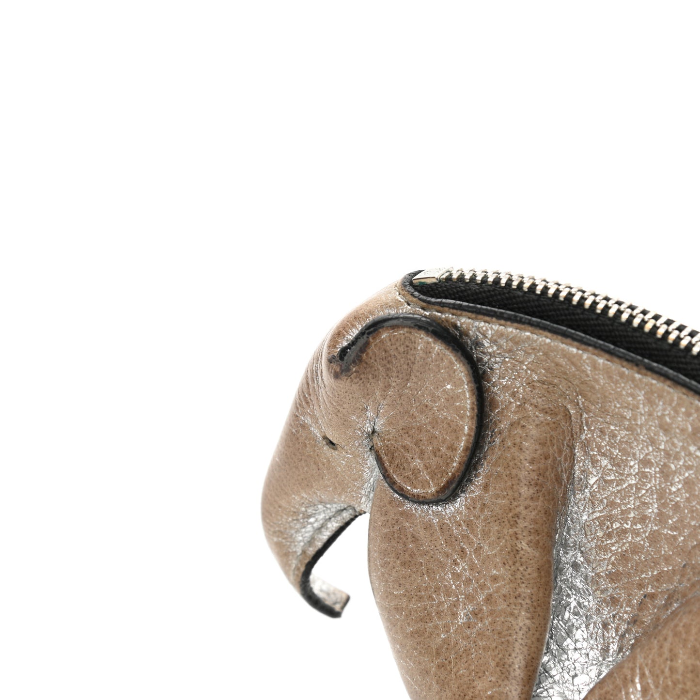 Metallic Calfskin Mini Elephant Coin Purse Silver