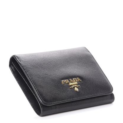 Prada Saffiano Metal Tri-Fold Wallet Black 4 of 6
