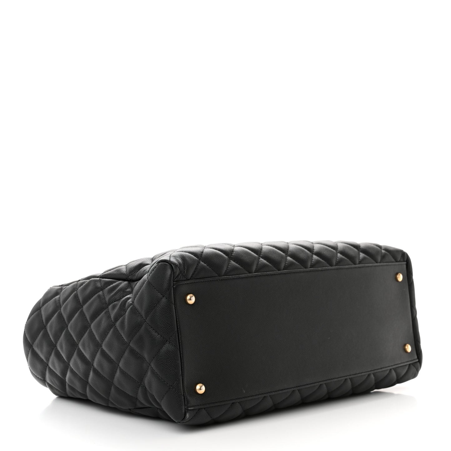 Caviar Quilted Large Coco Handle Shopping Tote Black