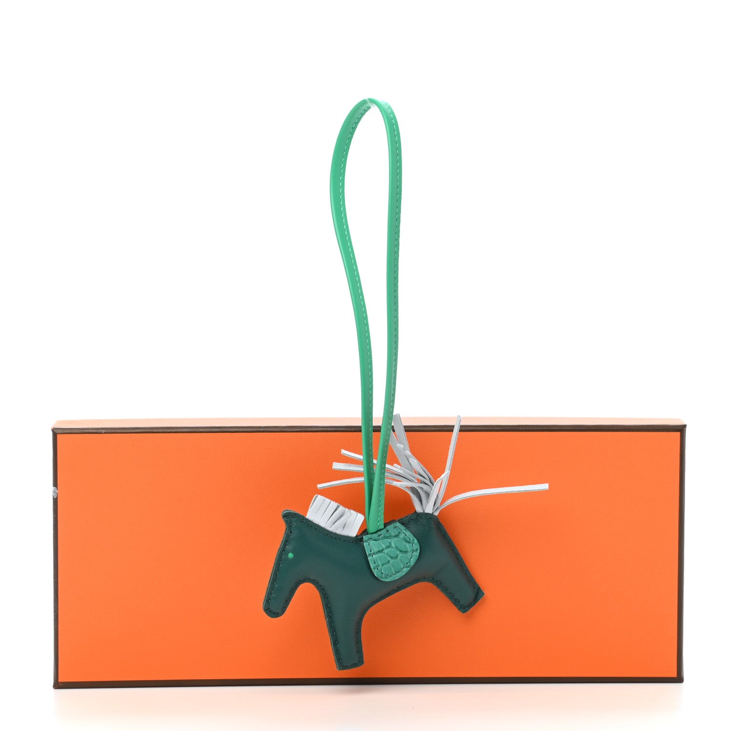 Hermes Milo Lambskin Matte Alligator Touch Grigri Rodeo Horse Bag Charm PM Malachite Menthe Bleu Brume Very Jade 4 of 4