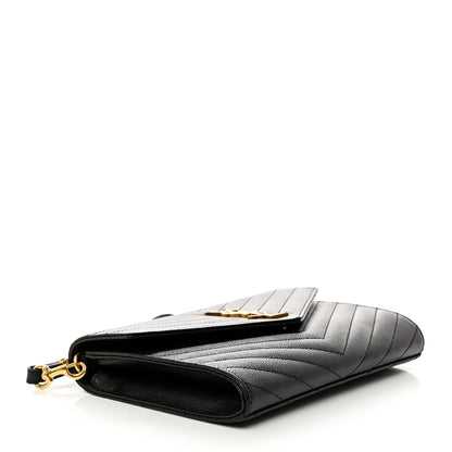 Saint Laurent Grain De Poudre Matelasse Chevron Monogram Envelope Clutch Black 4 of 8
