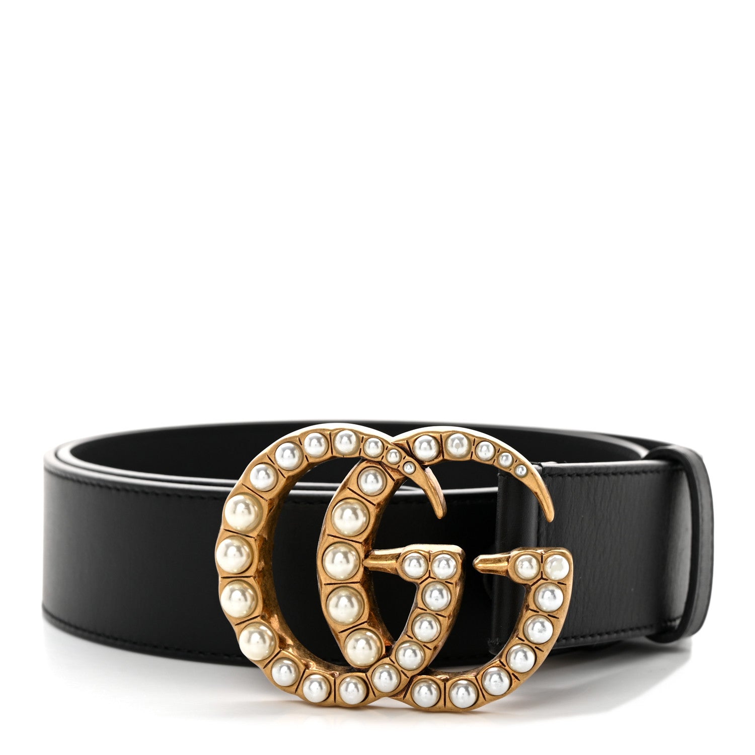 Gucci Moon Calfskin Pearl Double G 40mm Belt 85 34 Black Cream 1 of 7