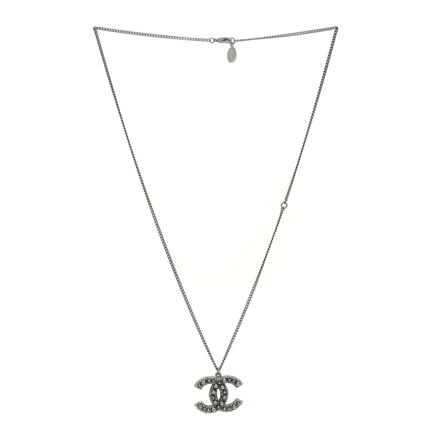 Ruthenium Pearl CC Pendant Necklace Grey